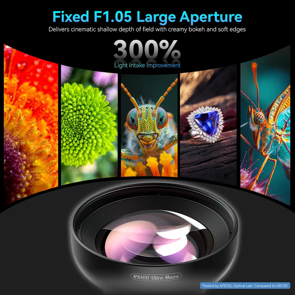Lente Macro Ultra HD APEXEL 100mm con Luz LED y Filtros para Smartphones