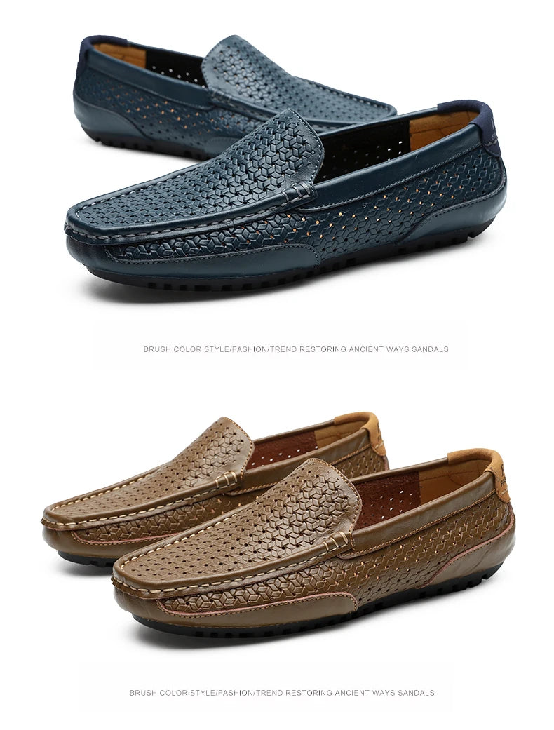 Zapatos Negros para Hombre 2026, Mocasines Casuales de Cuero Genuino, Marca de Lujo Italiana, Transpirables, Estilo Náutico