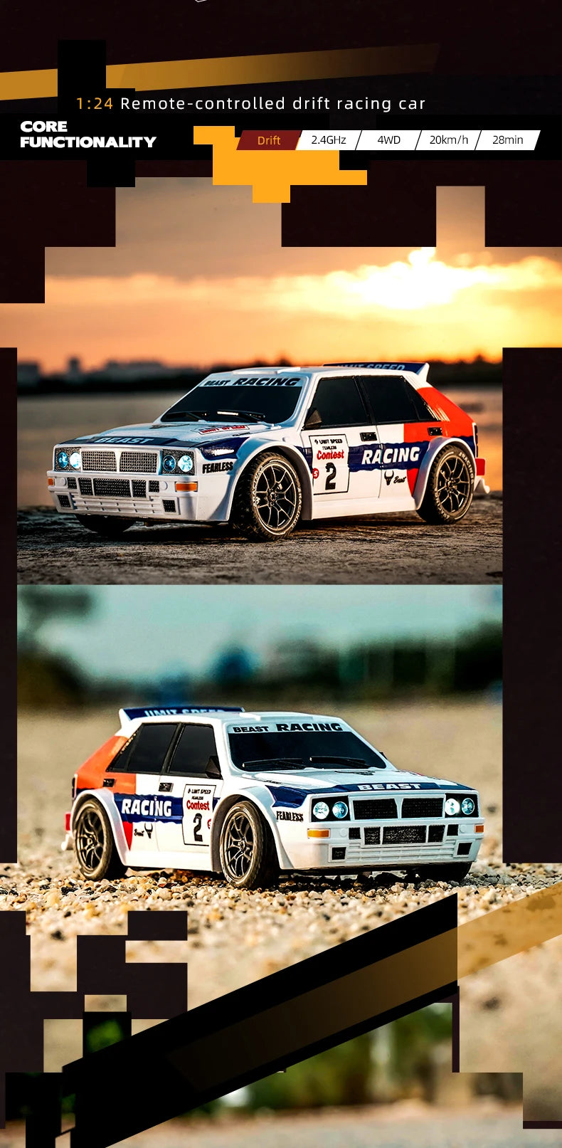 2025 4WD RC Car escala 1:24 tracción en las cuatro ruedas Drift con dos configuraciones de velocidad 20 km/h luz LED juguetes para niños recargable SG204PRO
