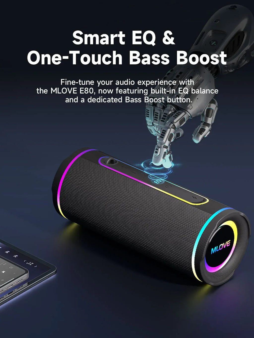 Altavoz Bluetooth portátil MLOVE: potente sonido dual, iluminación RGB colorida, totalmente impermeable (IPX7), compatible con TWS