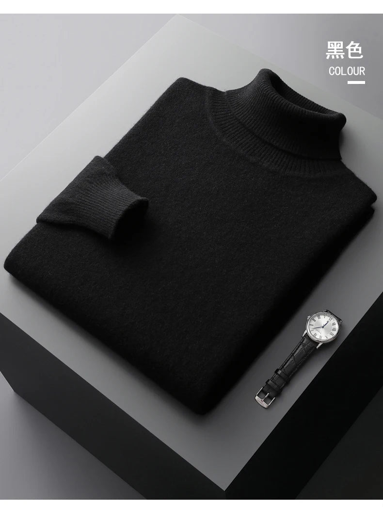 Suéter de cachemira Merina para hombre, Jersey de punto acolchado, cálido, cuello de tortuga, abrigo holgado de talla grande, otoño e invierno, 100%