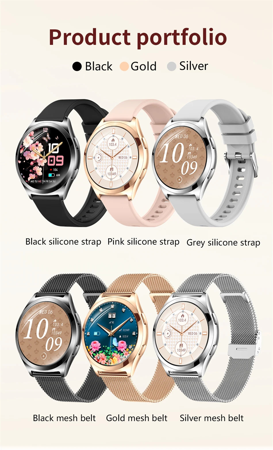 Smartwatch LIGE para mujer con pantalla HD 1,27" y monitor de salud