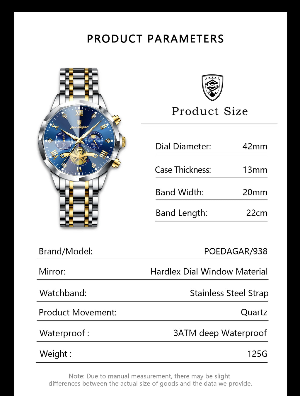 Reloj POEDAGAR de Lujo Cuarzo Acero Inoxidable