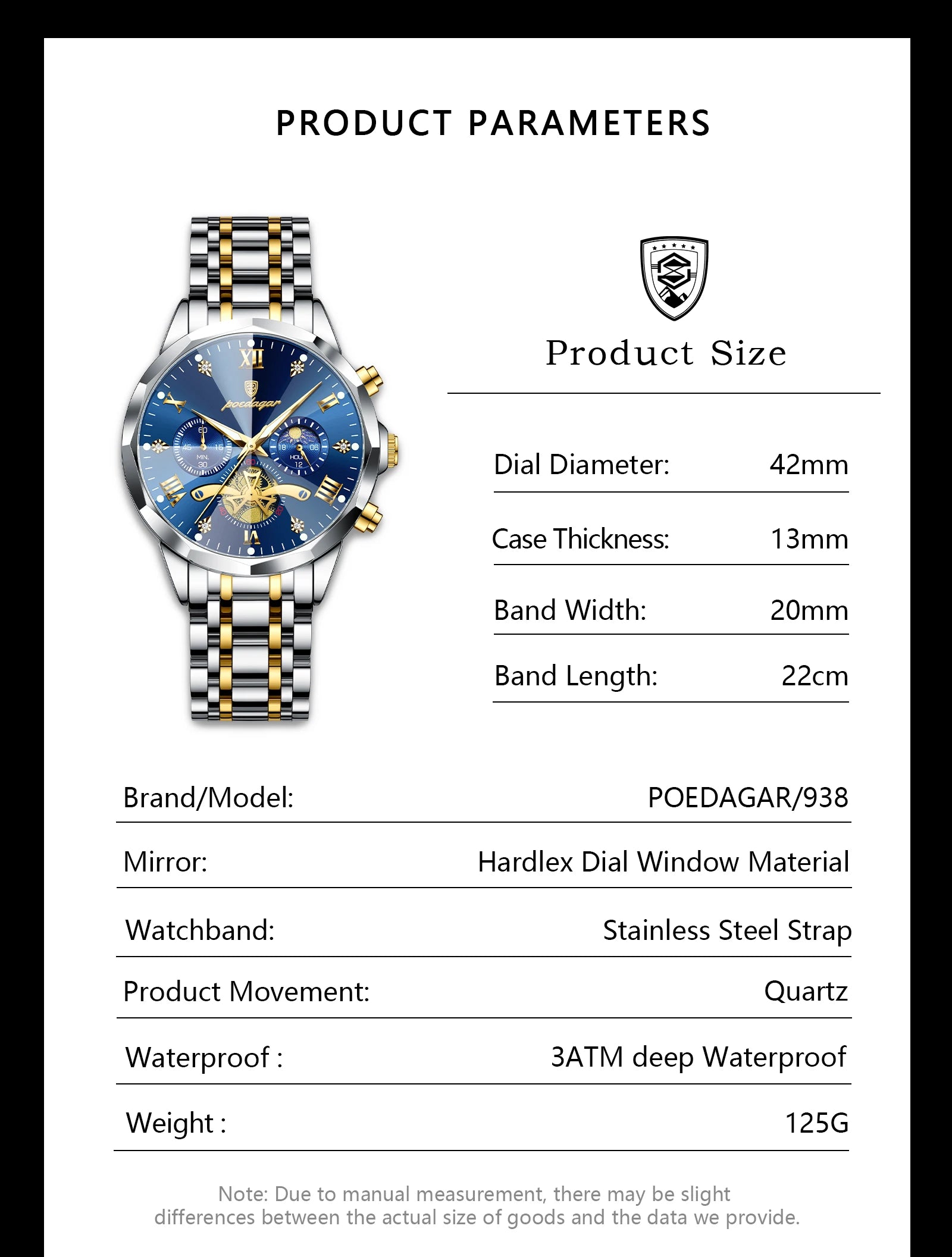 Reloj POEDAGAR de Lujo Cuarzo Acero Inoxidable