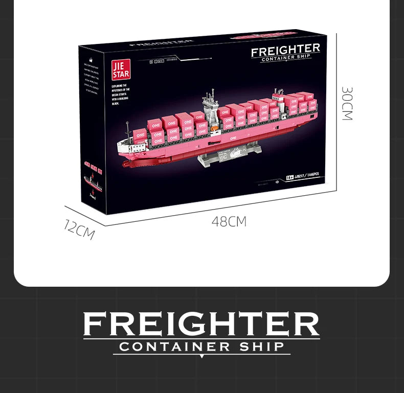 Modelo de bloques de construcción de barco portacontenedores JJ9217, juguete educativo avanzado, conjunto de modelo DIY para decoración de escritorio, regalo de cumpleaños para adultos