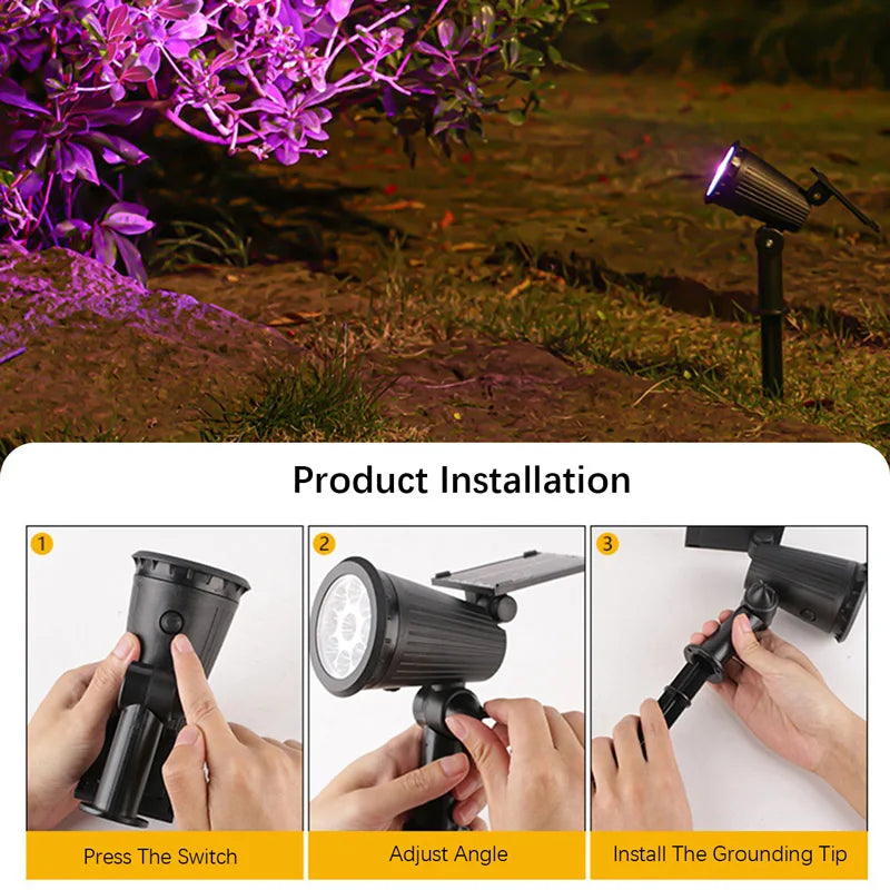 Foco Solar 9 LED Impermeable para Jardín con Brillo Ajustable y Luz RGB