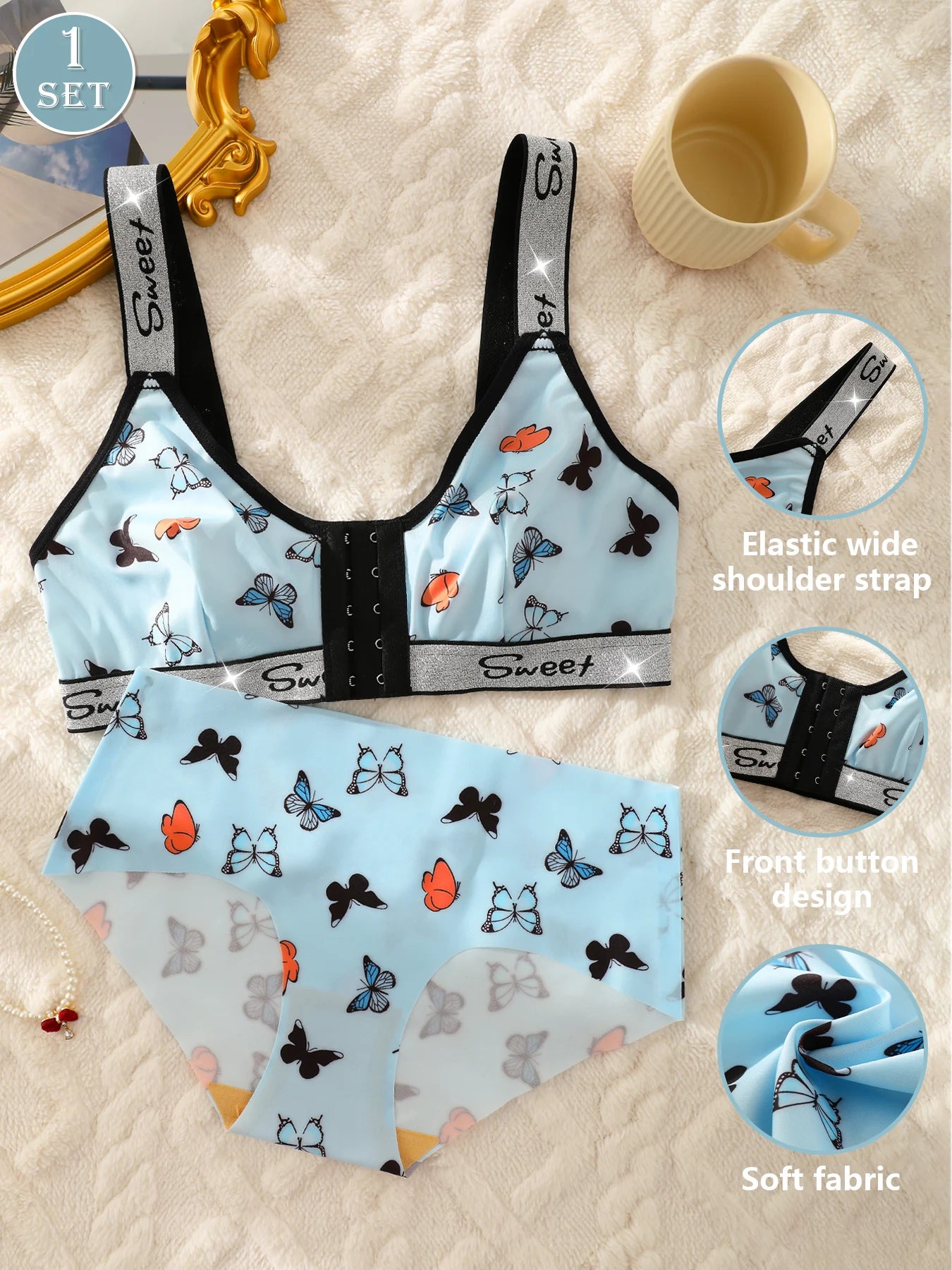 Conjunto de Lencería con Estampado de Mariposas
