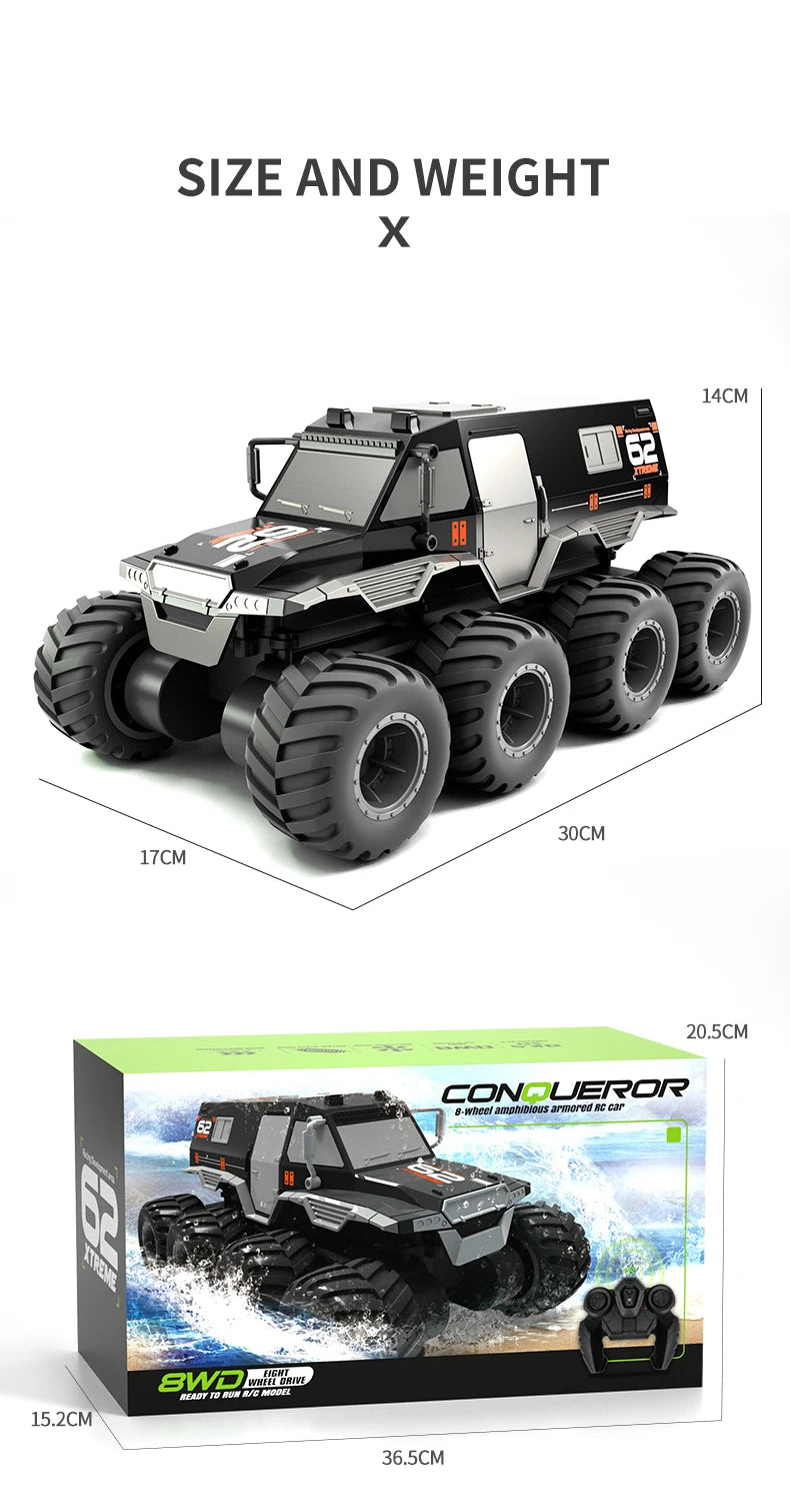    JJRC Q137 8x8 2,4G coche de Control remoto 8wd vehículo acrobático anfibio todoterreno camión de carreras de velocidad de 8 ruedas juguete sobre orugas impermeable
