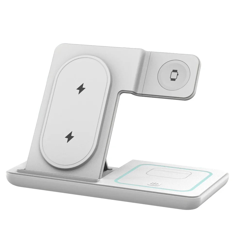 Cargador Inalámbrico 3 en 1 Plegable con LED, Estación de Carga Rápida para Samsung S25 S24 S23 Galaxy Watch 2-9 Active Buds Pro