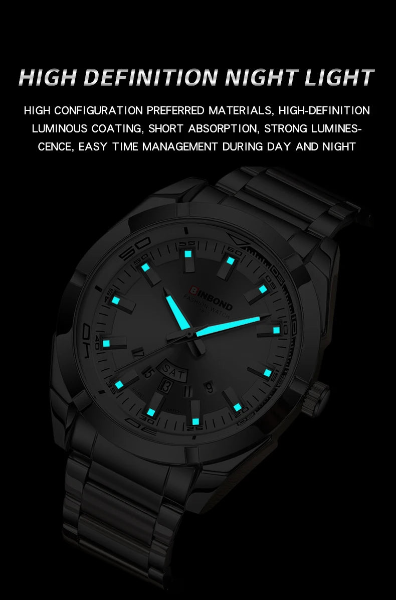 Reloj de Cuarzo BINBOND para Hombre Elegante Resistente al Agua