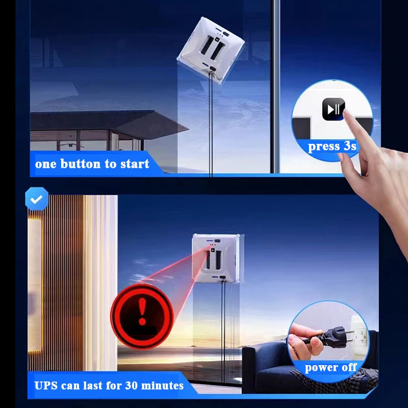 Limpiador de ventanas robótico con doble pulverización de agua, automático, de alta succión, anticaída, para limpieza de ventanas y vidrios exteriores, con control remoto.