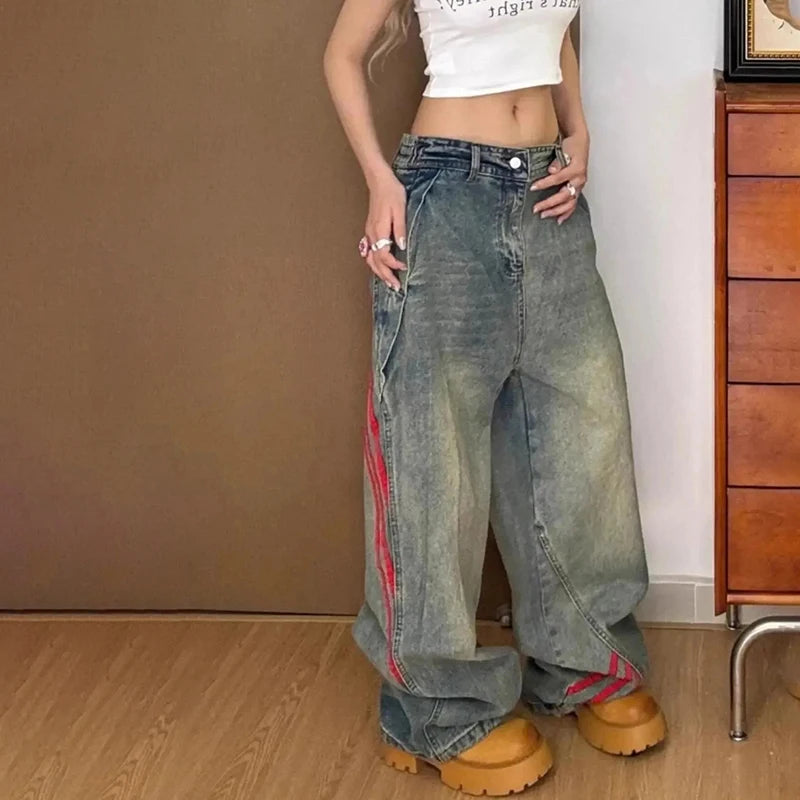 Pantalones Vaqueros de Pierna Ancha con Rayas Laterales