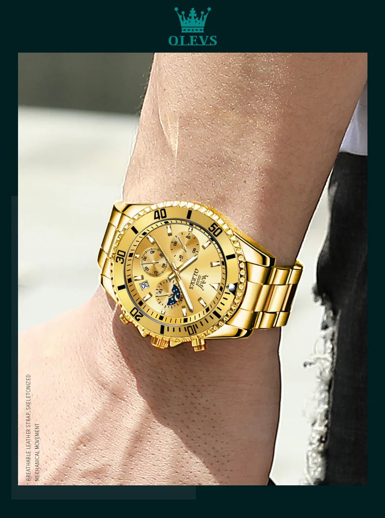 Reloj de Cuarzo OLEVS 2870 Cronógrafo con Fase Lunar para Hombre