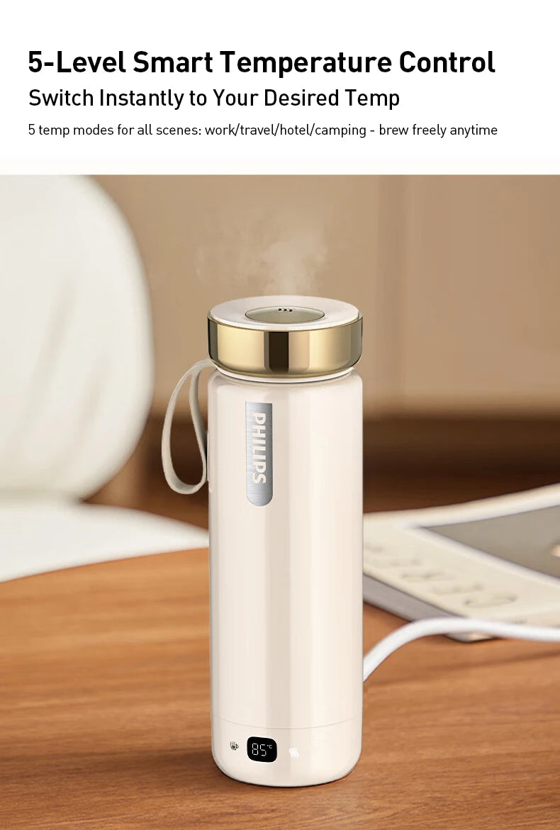 Taza Calefactora Eléctrica Portátil 400ml con 5 Niveles de Temperatura