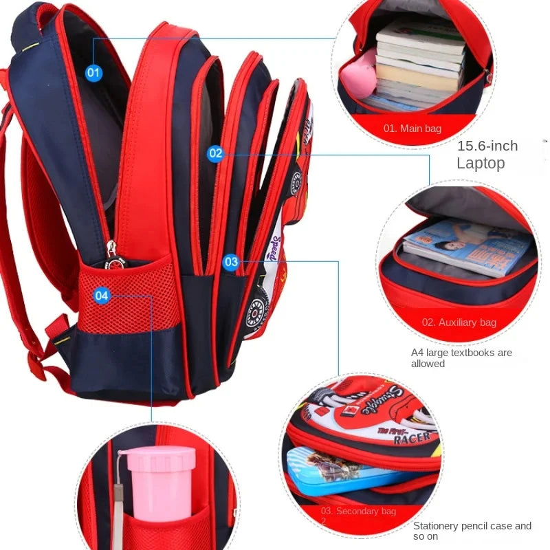 Mochila ligera impermeable para coche 3D, mochila preescolar para niños pequeños, mochila escolar para niños y niñas, primaria, roja y azul