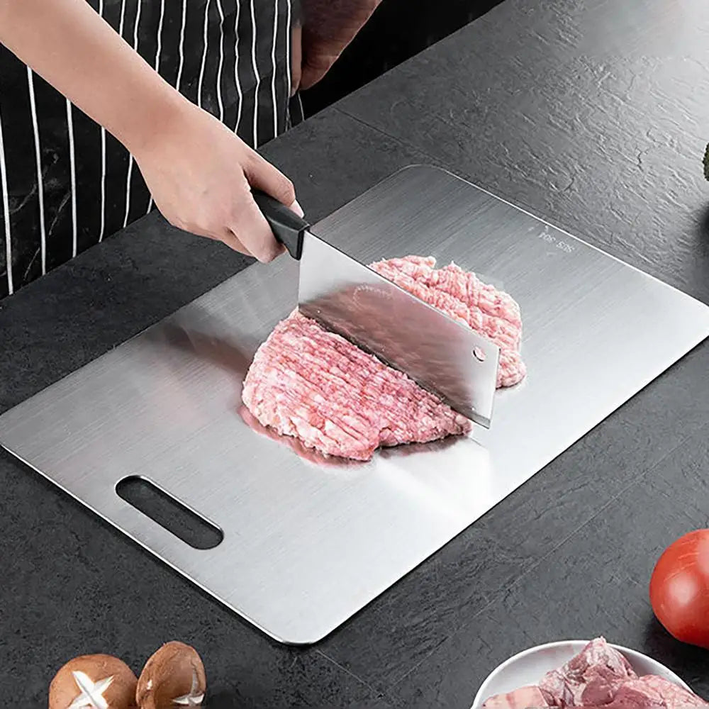 Tableros De Corte De La Cocina Para Placas De Acero Inoxidable 304 Antideslizante Espesado Doble Lado Food Grade Portátil Fruta Y Carne Grado Alimenticio Portátil Engrosado Duradero Antideslizante Ecológico Ligero