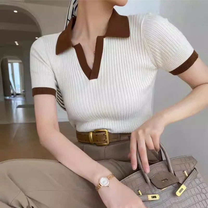 Camiseta Polo de Verano para Mujer Estilo Francés