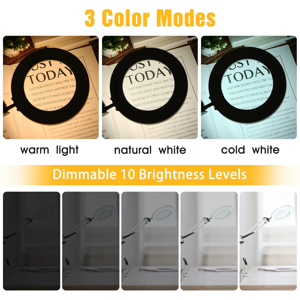 Lupa Iluminada de 72 LED 8X/10X NUEVA con USB, 3 Colores de Luz LED, para Soldadura, Reparación, Lámpara de Mesa, Cuidado de la Piel y Belleza