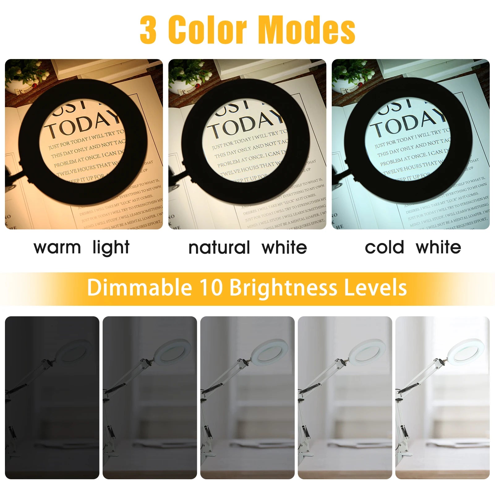 72LED 8X/10X nueva lupa iluminada USB 3 colores lupa LED para reparación de soldador/lámpara de mesa/belleza del cuidado de la piel