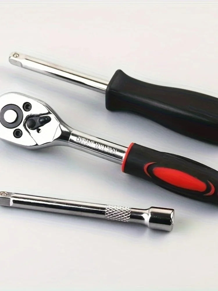 Kit de herramientas de reparación de automóviles/bicicletas, llave dinamométrica de trinquete, llave inglesa, destornillador, juego de enchufes para mecánicos de automóviles, entusiastas del bricolaje, 46 Uds.
