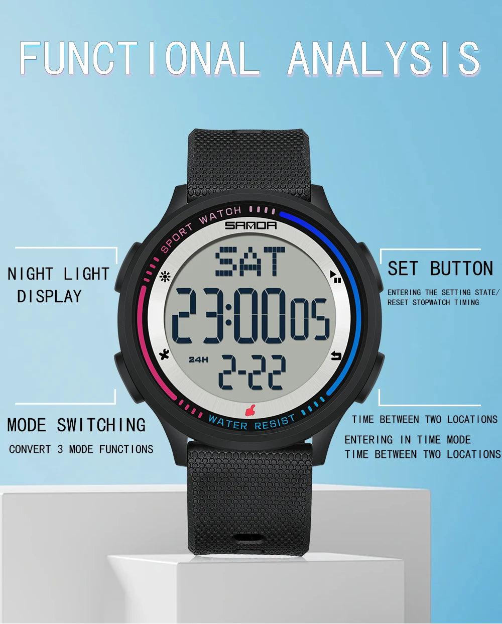 Reloj Digital SANDA 6158 para Niños y Adolescentes, Deportivo Impermeable