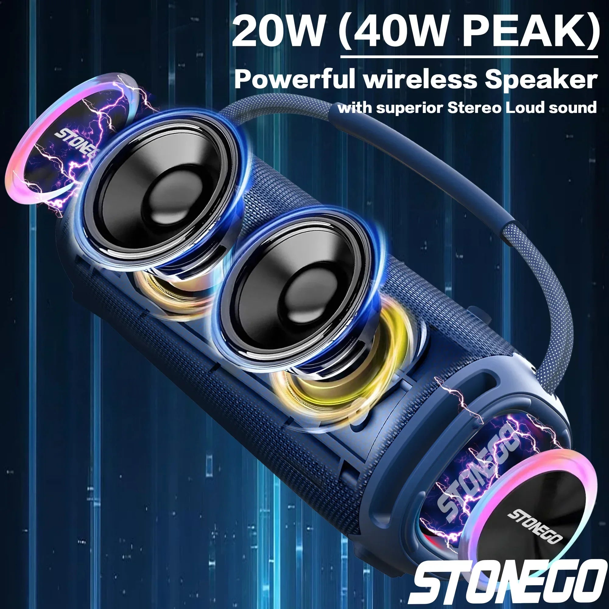 Altavoz inalámbrico portátil Bluetooth 5,3, linterna RGB IPX6, resistente al agua, potente Subwoofer, Audio de alta calidad para exteriores