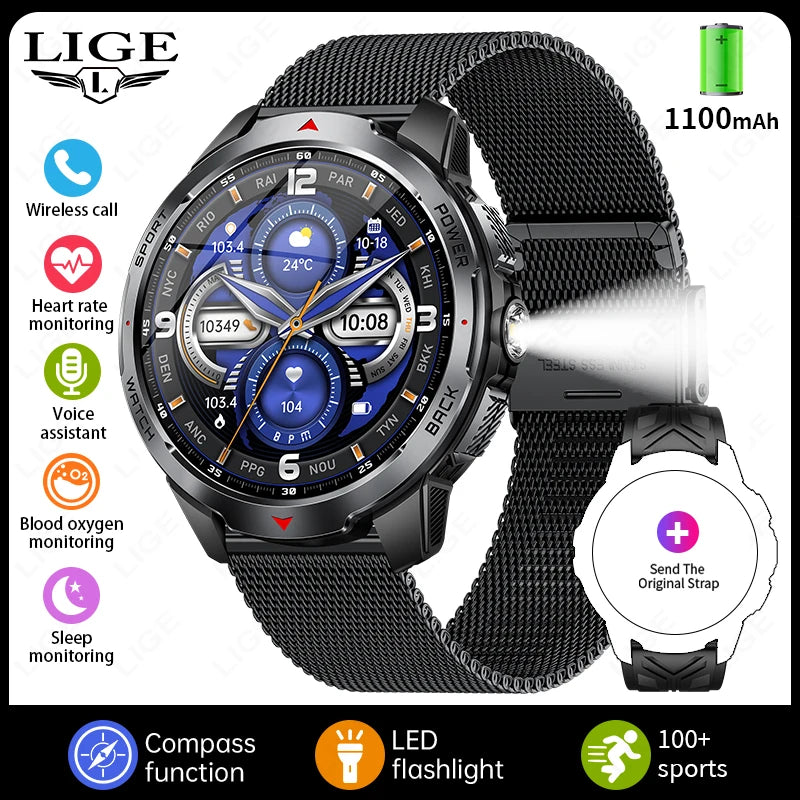 LIGE Reloj Inteligente Exterior 1100mAh Brújula