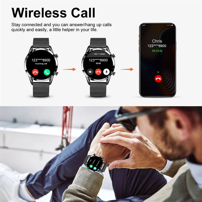 Smartwatch LIGE de lujo para hombre con llamadas Bluetooth y monitor de salud