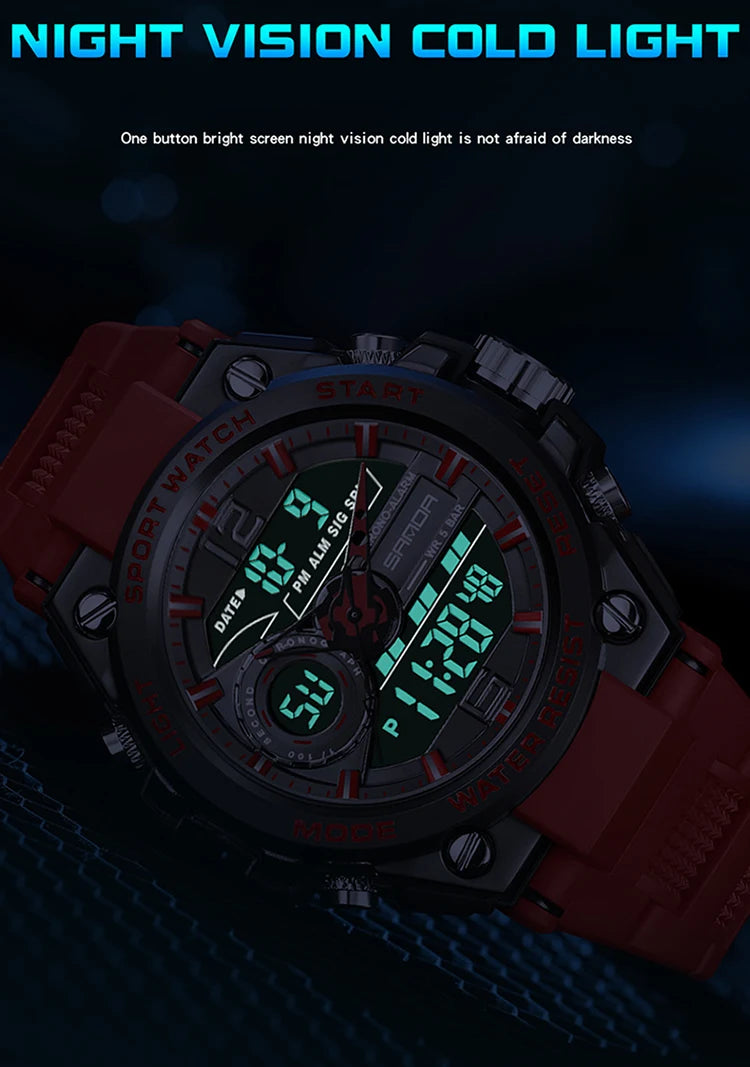 Reloj Deportivo Militar SANDA 6092 Pantalla Dual LED, Resistente al Agua