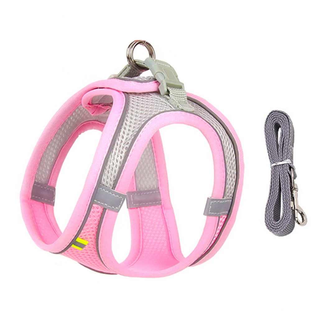 Arnés de Chaleco con Correa para Perros y Gatos - Malla Reflectante