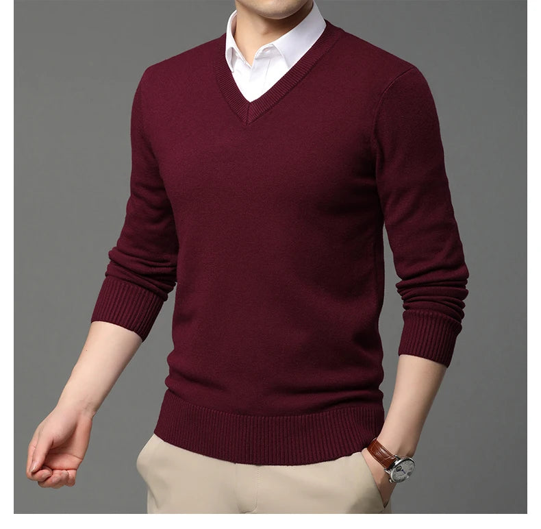 Suéter de Punto con Cuello en V para Hombre – Otoño Invierno