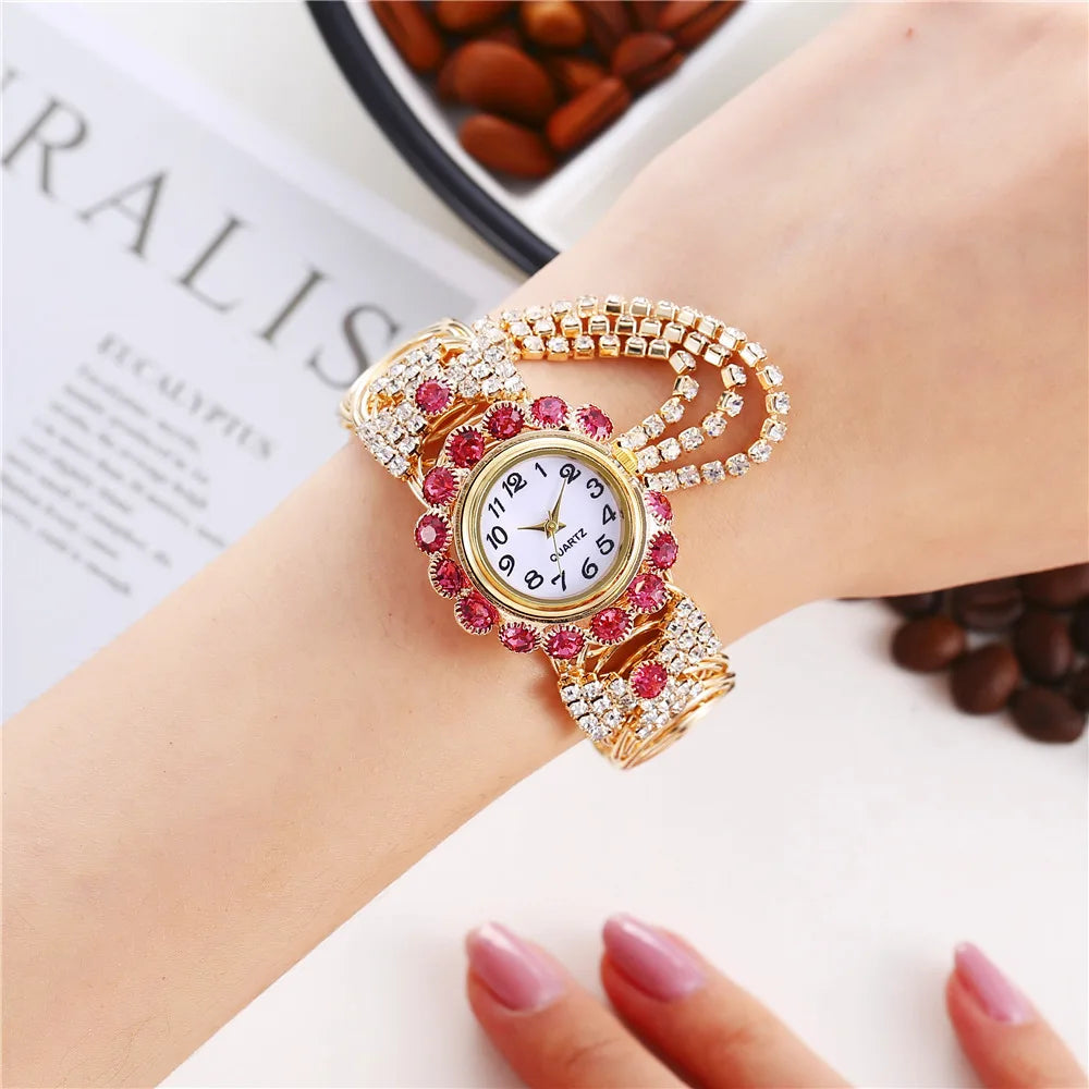 Reloj de Cuarzo de Lujo con Brazalete Dorado Mujer