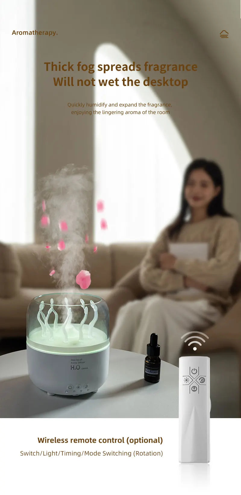 Humidificador de aire para dormitorio, difusores de aromaterapia ultrasónicos giratorios de hierba marina de 280ML, generador de niebla, aroma de aceite esencial de fragancia