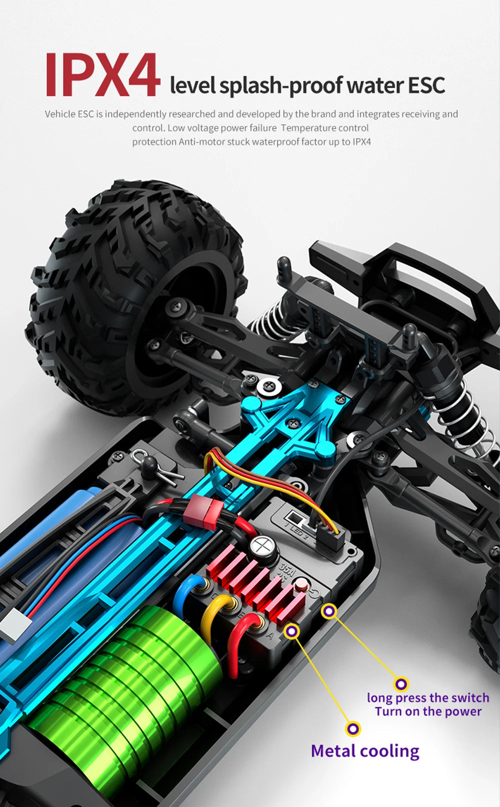 Coche RC Todoterreno 1:16 4WD sin Escobillas, 70 KM/H con Luces LED