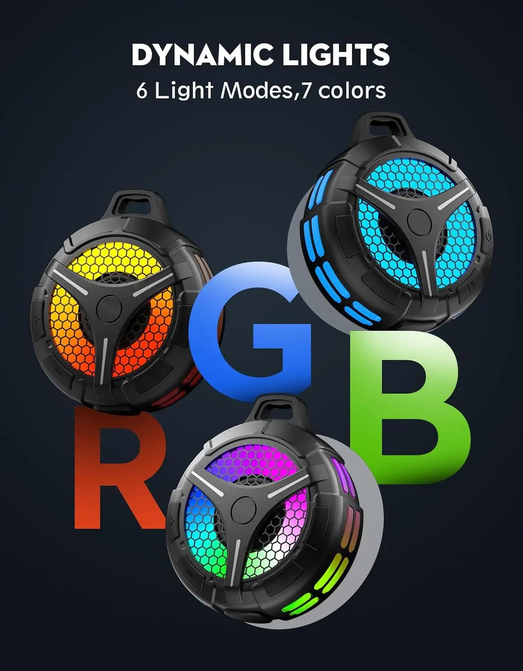 Altavoz Bluetooth, altavoz de ducha con sonido estéreo, altavoces impermeables IPX7, altavoz portátil con ventosa y gancho, luces LED