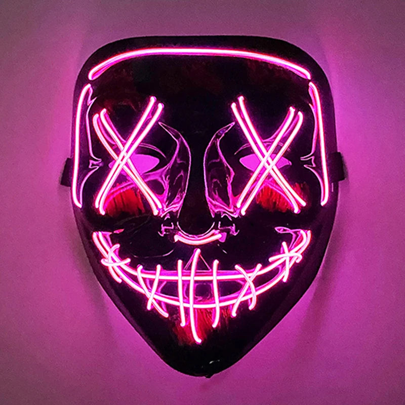 Máscara LED Inalámbrica Brillante para Halloween, Suministros para Fiestas, Máscara de Purge de Neón, Cosplay, Máscaras Faciales Luminosas, Accesorios para Carnaval y Festivales