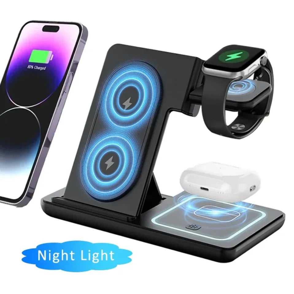 Luz LED nocturna 3 en 1, cargador inalámbrico, soporte plegable para iPhone, Samsung, Apple Watch 2-11 SE, Airpods Pro, estación de carga rápida