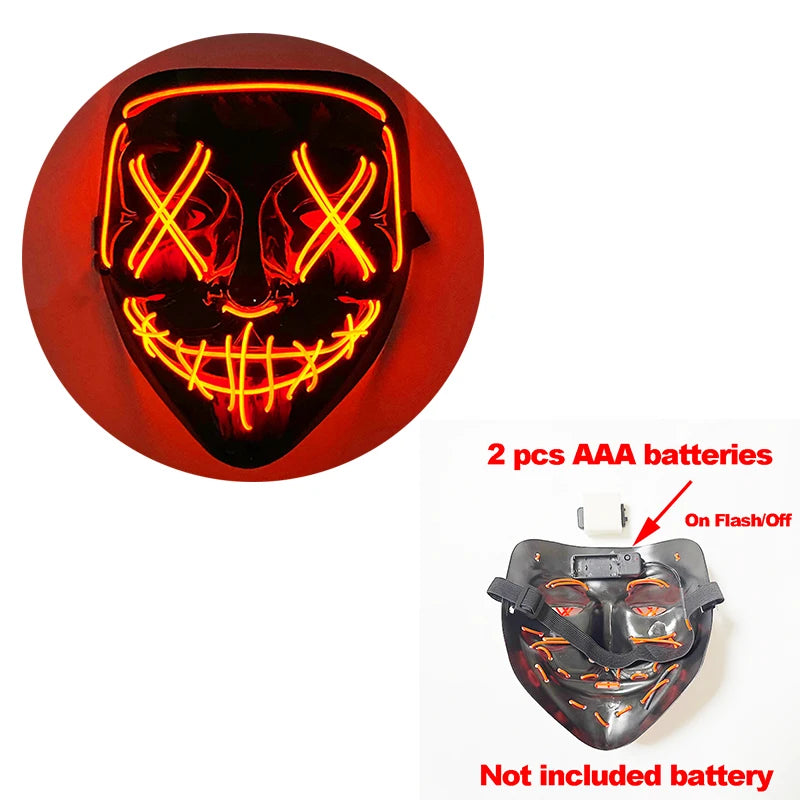 1 unidad de atractiva máscara de alambre EL de neón, más colores a elegir, máscara LED luminosa Purge, accesorio de cosplay para adultos, brilla en la oscuridad.
