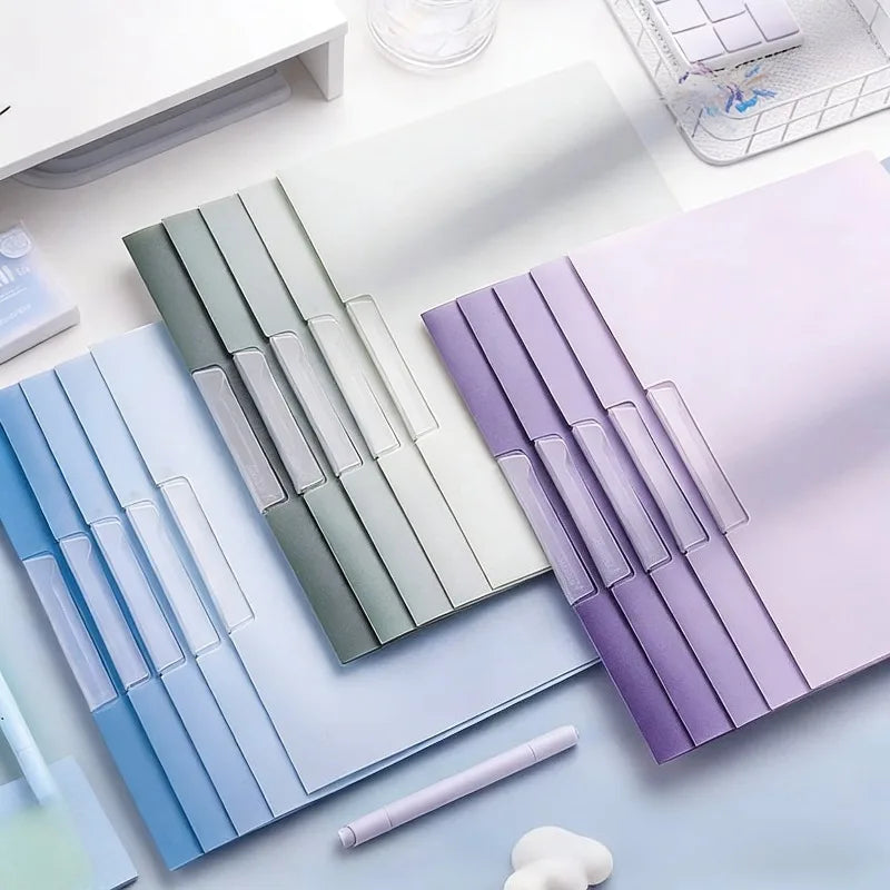 Carpeta de color degradado con hebilla de apertura lateral giratoria para almacenamiento de documentos, organizador para estudiantes de oficina y escuela, 5 uds.