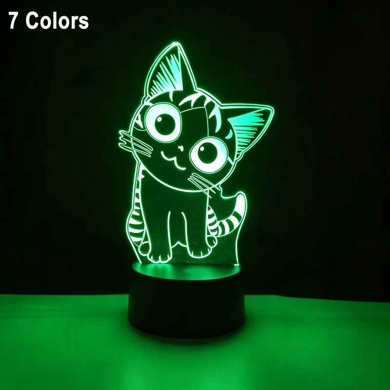 Lámpara LED Nocturna 3D con Forma de Gato para Niños