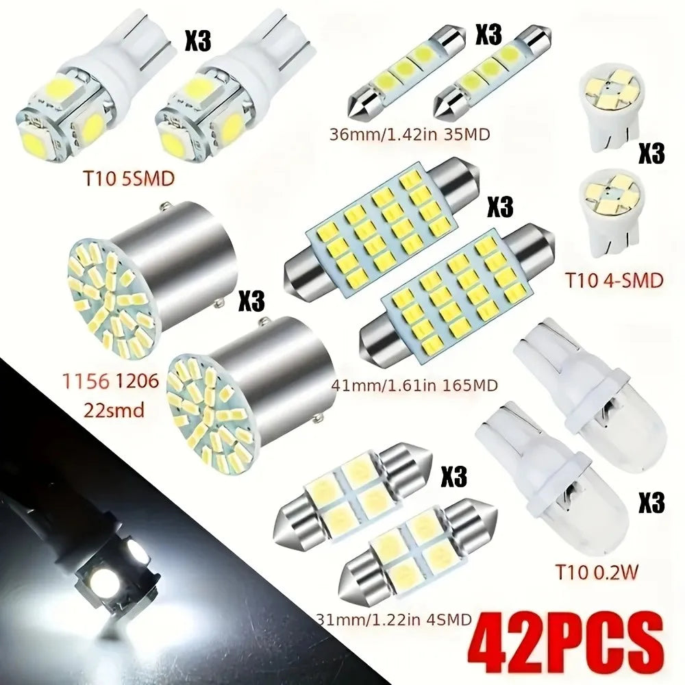 Kit de bombillas LED para coche, 42 Uds., 6000K, 12V, blanco, luz de mapa Interior, luz de techo, luz Interior de coche para un paseo más brillante