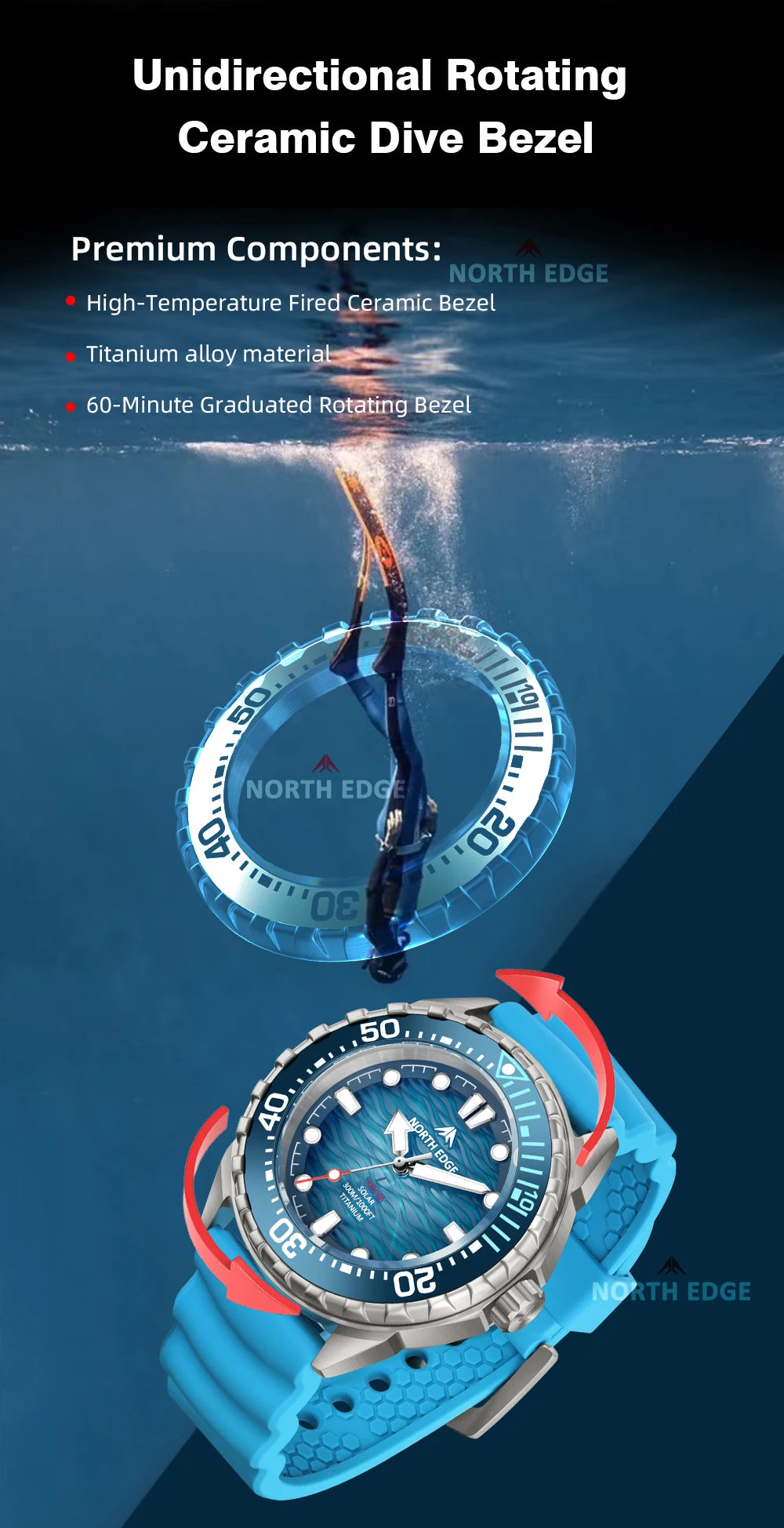 NORTH EDGE TRITON-Ti Reloj de Buceo Titanio Solar