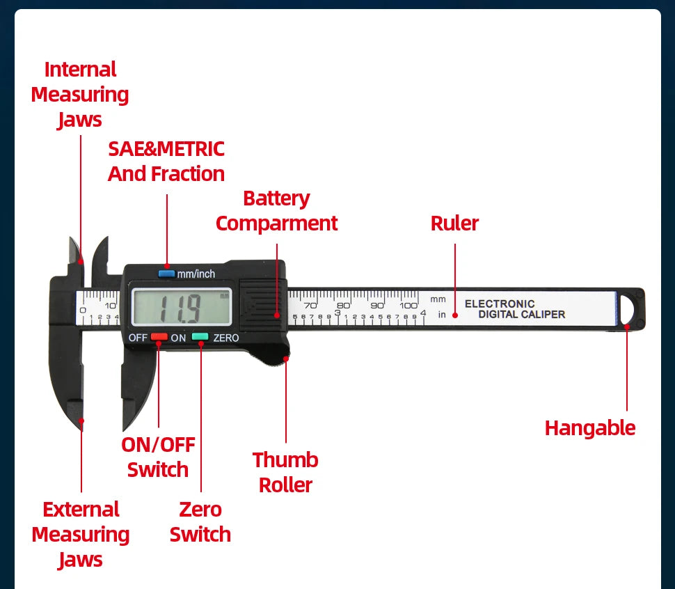Calibrador de plástico pacômetro calibrador Digital regla electrónica Vernier calibre Digital herramienta de medición calibrador Digital micrómetro