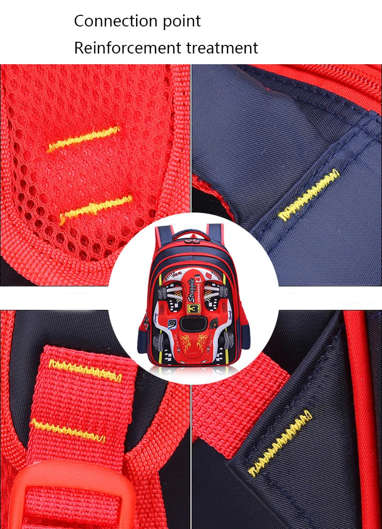 Mochila ligera impermeable para coche 3D, mochila preescolar para niños pequeños, mochila escolar para niños y niñas, primaria, roja y azul
