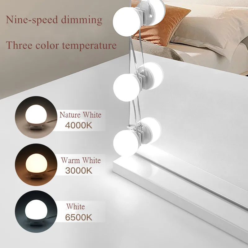 Bombillas de espejo, luces de tocador USB de 5V, iluminación de tocador de baño, luz LED de tocador regulable para espejo de maquillaje, luz LED