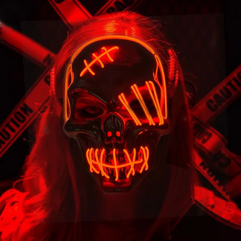 Máscara de calavera de terror brillante, máscara luminosa LED aterradora para Halloween, máscara de diablo brillante para decoración de casa embrujada, accesorios de cosplay