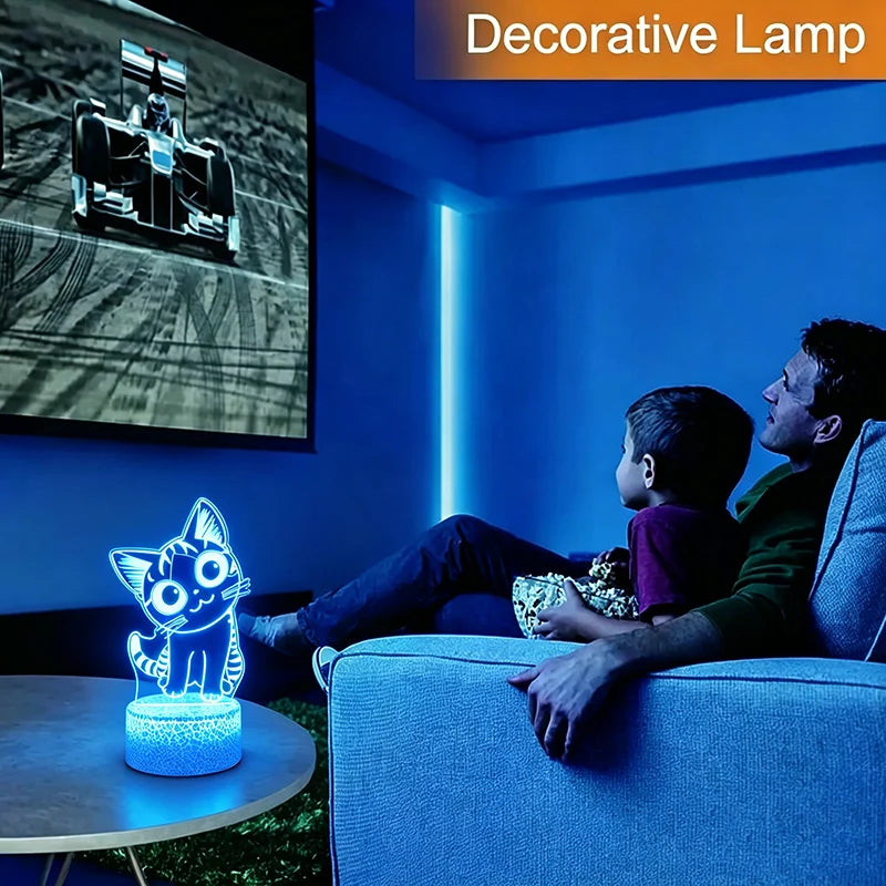 Lámpara LED Nocturna 3D con Forma de Gato para Niños