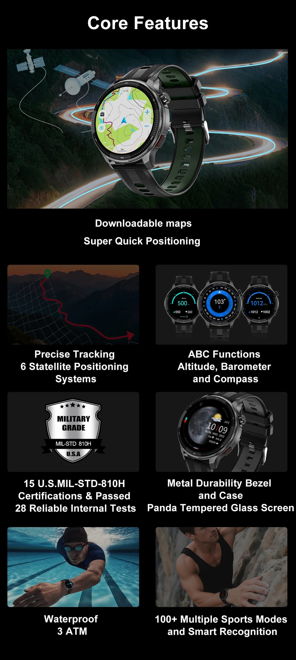 Reloj Inteligente 2026 con Mapa Sin Conexión, GPS Integrado, Posicionamiento Preciso, 4GB de Memoria, Brújula, Natación, Llamadas Bluetooth, Deportivo Militar para Hombre