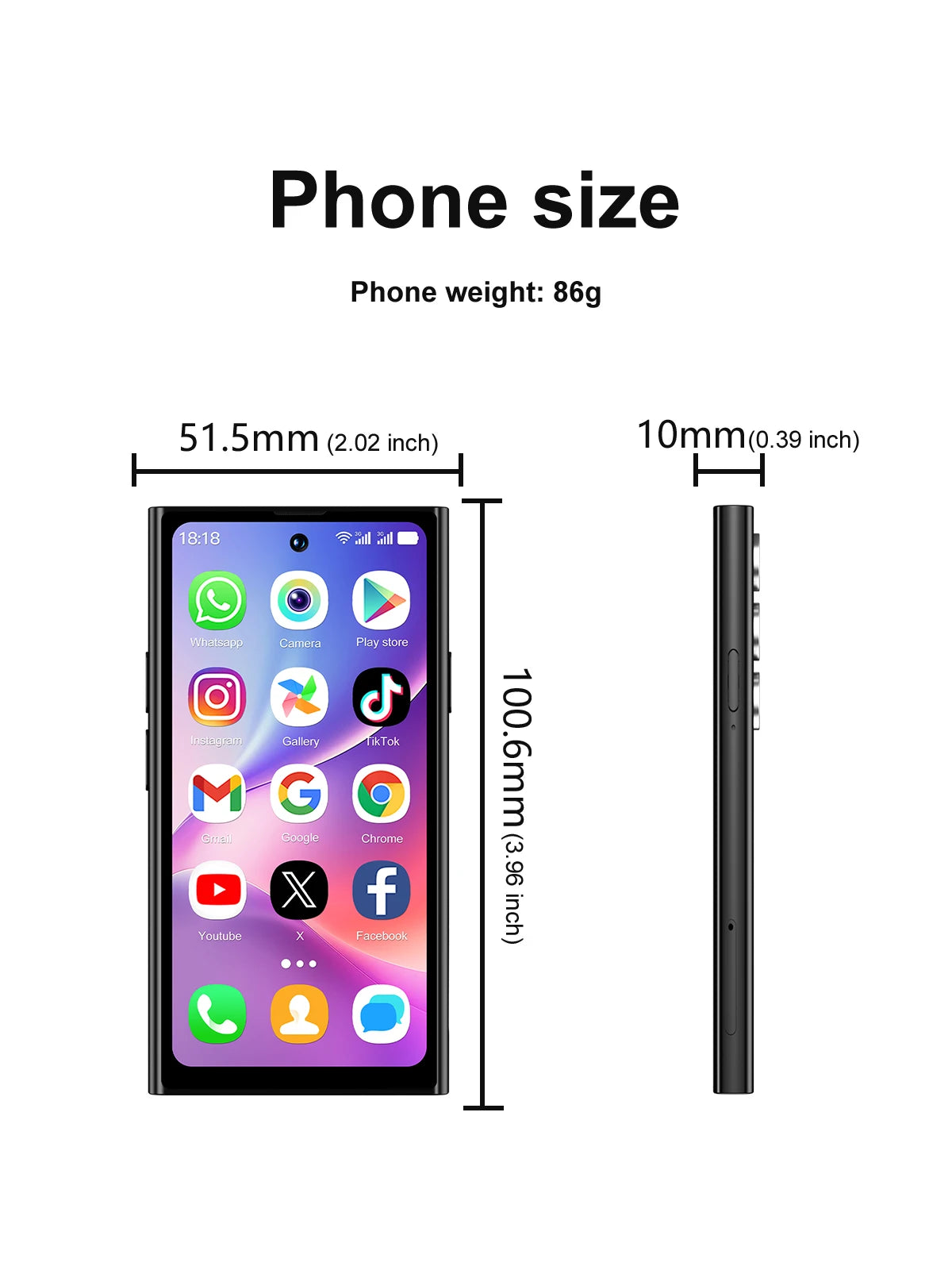 SERVO S27 MINI Android Palm Smartphone 3G WCDMA RAM 2GB ROM 16GB Google Play Desbloqueo facial Dual SIM Pantalla de 4,0 "Mini teléfonos inteligentes