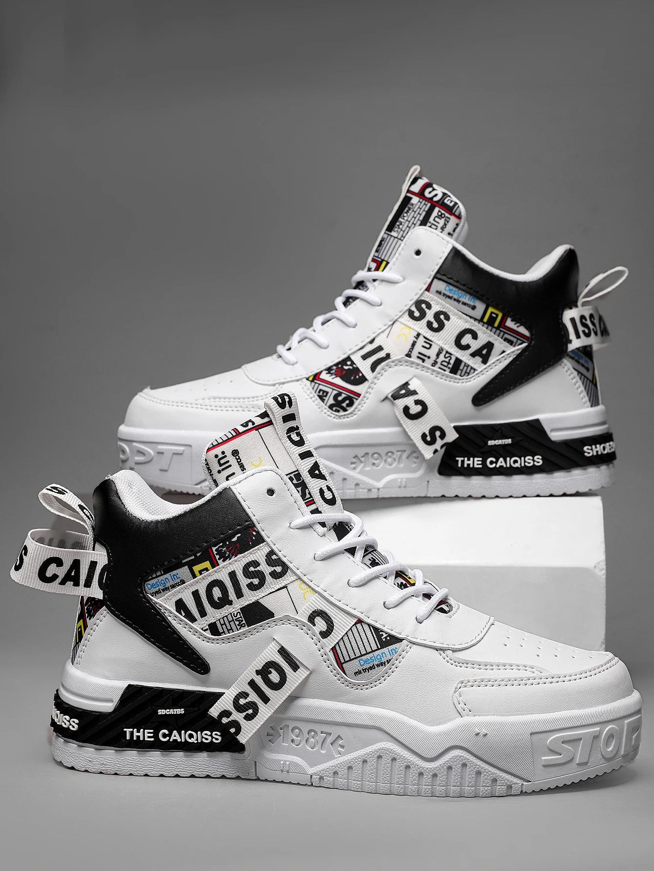 Zapatillas de plataforma con grafiti para hombre, estilo urbano, con cordones
